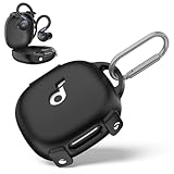 WADVCU for[Secure Lock] Soundcore Sport X20 Case Cover, Soft Silicone Protective Scratch Resistant Logo Visible Design Cover for Soundcore Sport X20 by Anker Charging Case with Carabiner-Black