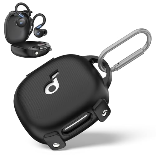 Image of for[Newest Secure Lock] Soundcore Sport X20 Case Cover, Soft Silicone Protective Scratch Resistant Logo Visible Design Cover for Soundcore Sport X20 by Anker Charging Case with Carabiner-Black