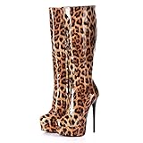  GIARO 1003 Galana Premium Stiefel für Damen - elegante High-Heels - Kniestiefel mit hohem Absatz - Damenstiefel - Stöckelschuhe für Frauen (Leo Glanz, numeric_39)