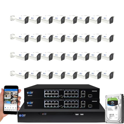 GW Security 32 Channel 8MP UltraHD 4K (3840x2160) Audio & Video Motorized Zoom Smart AI Home NVR Security System - 32 x Bullet 8 Megapixel 2.8-12mm 4X Optical Zoom Waterproof Microphone IP PoE Cameras