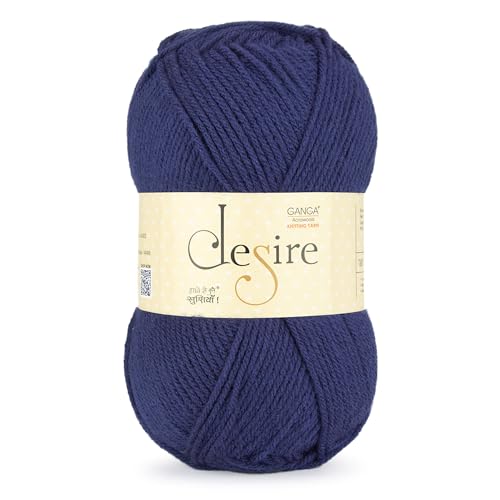 Image of Ganga Acrowools Acrylic Desire Hand Knitting and Crochet Yarn. Pack of 1 Ball - 100Gms. Shade No - (Des58) Blue