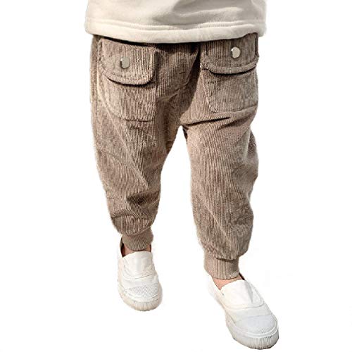 Calça de veludo Abetteric Todder casual para meninos e meninas, Apricot, 110cm