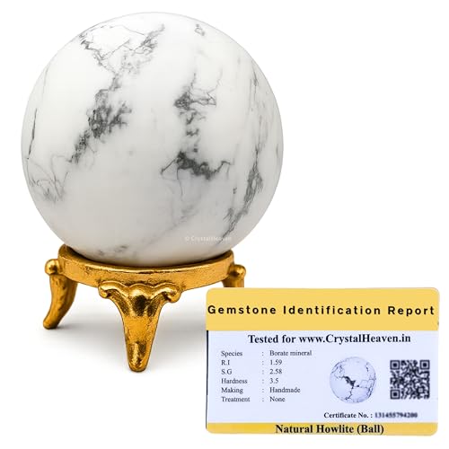Image of Certified Howlite Crystal Ball for Meditation - Premium Crystal Vastu Items for Home and Feng Shui Items for Good Luck - Ideal for Pooja Supplies and Spiritual Practices (2 inch Inch)