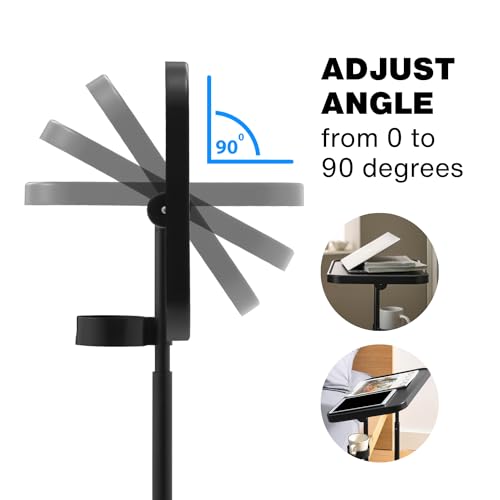 Keepo All Metal TV Tray Table, Side End Table, Adjustable Dinner Meal Tray, Folding Laptop Table with 3 Heights, 0 to 90 Degrees Tilt Angles, Portable Over Bed & Sofa Stand Desk (White, No Wheel)