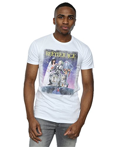 BEETLEJUICE Men's Distressed Poster T-Shirt X-Large White