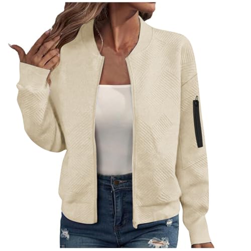 Womens Bomber Jackets Lightweight Zip Up Dressy Casual Textured Coats Fashion Fall Varsity Jacket Travel Outfits