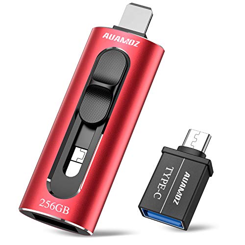 USB3.0 Flash Drives 256GB, AUAMOZ Memory Drive 256GB Photo Stick Compatible with Mobile Phone & Computers, Mobile Phone External Expandable Memory Storage Drive, Take More Photos & Videos (Red)