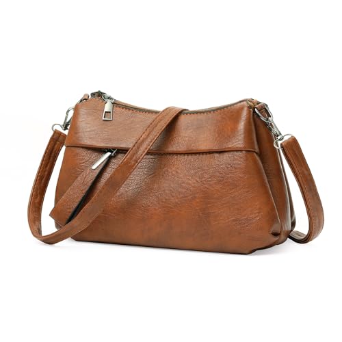 GOIACII Crossbody Bags for Women, Small Size Shoulder Handbags, Satchel Purse with Multi Zipper Pocket Soft Leather