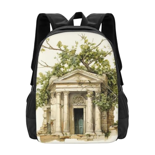 DRTGEDS Mochilas de nieve para árbol de Navidad, ligeras, con 1 compartimento principal, mochila de hombro, Edificio antiguo con rama de olivo romana y griego, Talla única