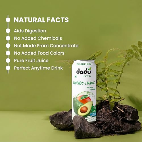 Image of Dadu Fresh Avocado & Mango Juice | Pure Natural Fruit Healthy Beverage | Not from Concentrate, No Added Sugar, No Preservatives or Artificial Flavours | Vitamin Rich & Naturally Refreshing | 4 Cans x 320ml (1280ml)