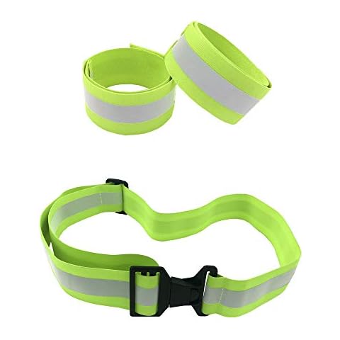 HiVisible Reflective Belt for Running Army PT Belt Reflective Running Gear + 2 Reflective Bands for Night Walking Bike Pant Leg Strap Cover