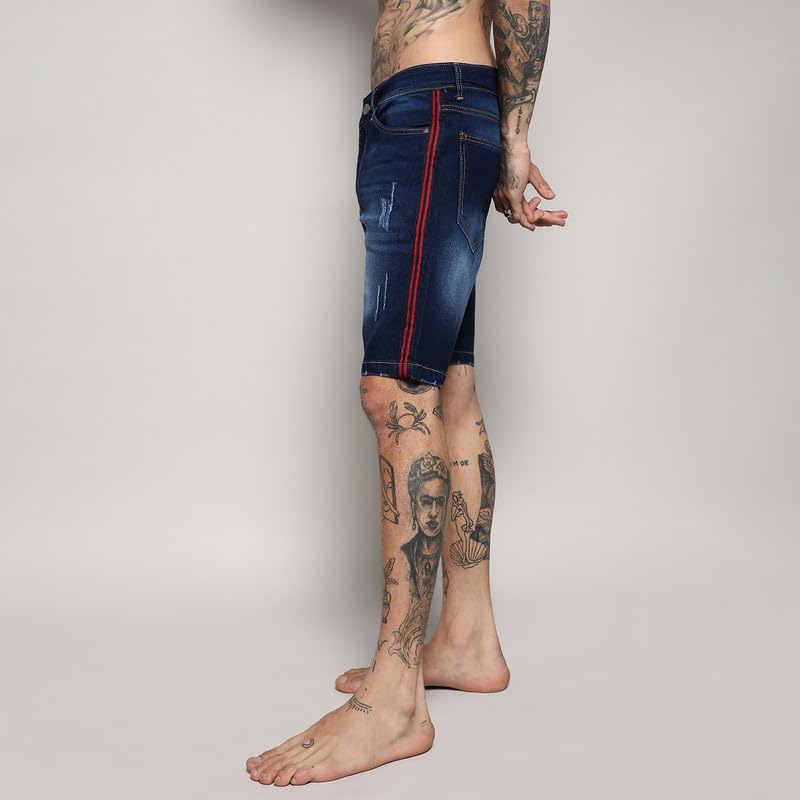 Image of CAHOOT Men's Denim Shorts for Casual Wear | Dark-Wash | Regular Fit | Button Closure | Cotton Denim Shorts Crafted with Comfort Fit for Everyday Wear