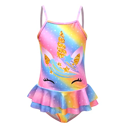 QPANCY One Piece Swimsuits for Girl Ruffle Unicorn Bathing Suits Strap Swimwear