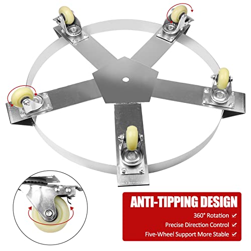 55 Gallon Drum Dolly, Heavy Duty Drum Dolly 5 Swivel Caster Low Profile 1000Lbs Steel Frame Dolly Non Tipping Hand Truck For Drum Handling Industrial Use #TOP5