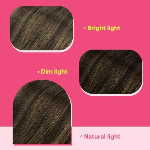 Image of Ve Sunny Hair Tape in Hair Extensions Human Hair 24Inch Long | Darkest Brown with Medium Brown Balayage,50g 20Pcs,Smooth Soft,for Daily Use