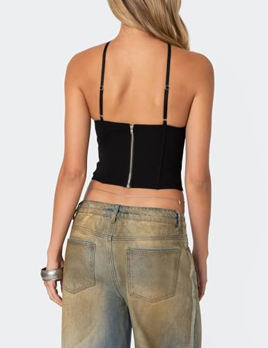 Women Corset Criss Cross Backless Crop Top Adjustable Straps Beaded Back Zip Off Shoulder Sleeveless Basic Cami Tops3