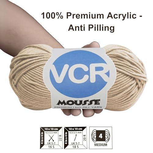 Image of VCR 4ply Light Biscuit Yarn, 100 Grams Hank, 190 Meters Length, Acrylic Ball for Crochet and Knitting, Soft Crosia Threads, Pack of 1 Yarn, Suitable for DIY Crafts
