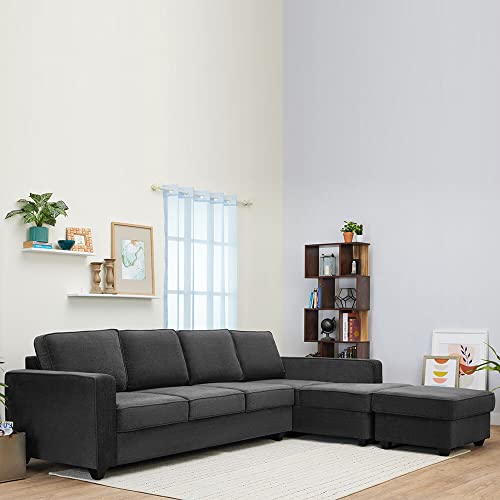 Image of Wakefit Sofa Set | 3 Year Warranty | Sofa 3 Seater, 3 Seater Sofa for Living Room, Wooden Sofa Set, 3 Seater + Right Aligned, Sofa for Living Room - Napper(Malphino : Smoke Grey)