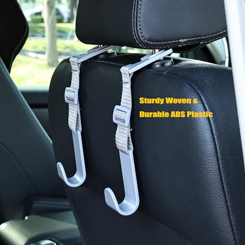Amooca Headrest Hooks for Car Adjustable 4 Pack Vehicle Seat Back Organizer Storage Hanger Holder for Purse Bags Universal Fit Gray - Thumbnail 6