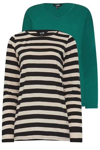 Image of Long Tall Sally - LTS Tall 2 Pack & Green Stripe Long Sleeve Cotton T-Shirts - Women's
