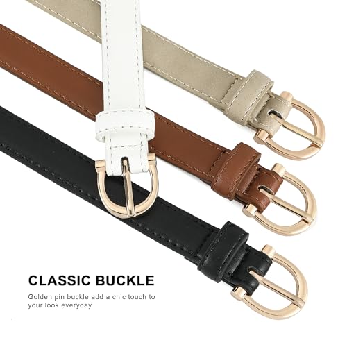 Earnda Women Skinny Faux Leather Belts for Dress Ladies Thin Waist Belt with Gold Buckle for Jeans Pants4
