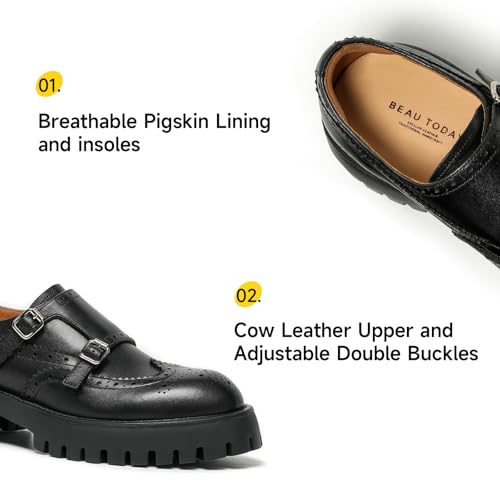 Image of BEAU TODAY Chunky Loafers for Women, Women's Leather Platform Loafers, Lug Sole Tassel Slip On Loafers Shoes Brogues Wingtip Casual Business Shoes Comfortable Dressy