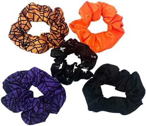 5pcs Halloween Hair Scrunchies, 5 Colors Spider Web Fall Scrunchie, Spooky Hair Scrunchies Halloween Accessories For Women Girls Elastic Hair Band Accessories