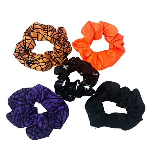 5Pcs Halloween Hair Scrunchies, 5 Colors Spider Web Fall Scrunchie, Spooky Hair Scrunchies Halloween Accessories For Women Girls Elastic Hair Band Accessories #TOP1