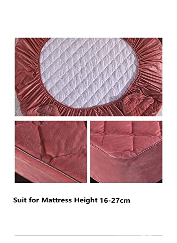 Yesjmn Sheet Soft Crystal Velvet Quilted Bed Fitted Sheet Plush Thicken Quilted Mattress Cover Pillowcase Warm 140X200Cm (Color : Bean Red, Size : 140X200X30Cm) #TOP3