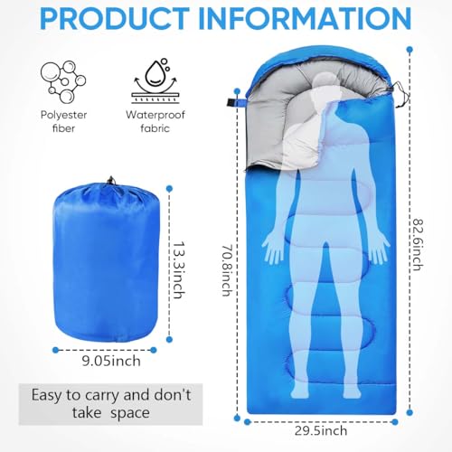 OBTANIM Sleeping Bags Portable Waterproof Camping Sleeping Bag for Adults Kids 4 Seasons Cold Weather or Warm Backpacking Hiking Travel Indoor Outdoor Use (Blue) - Image 2
