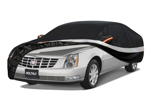 Image of 10 Layers Car Cover Custom Fit for Cadillac (DTS 2006-2012), Waterproof All Weather for Automobiles, Outdoor Full Cover Sun Dust Rain Protection with Cotton. Black