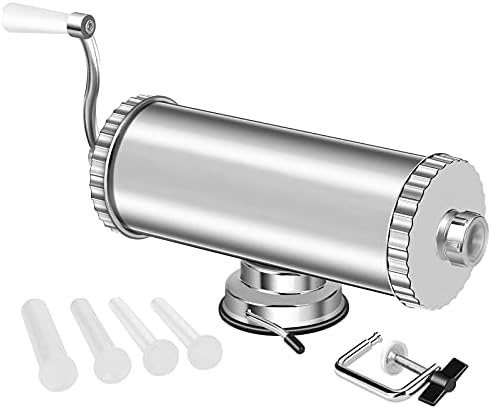 5 LBS Aluminum Horizontal Sausage Stuffer Machine, Manual Sausage Maker Kit With Suction Base & 4 Filling Nozzles For Homemade1