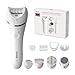Philips Beauty Set Series 9000, All-In-One epilatore per corpo, viso e piedi, dispositivo Wet & Dry cordless per l'epilazione e la cura della pelle con 12 accessori, modello BRE740/90