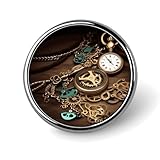 Orologi Steampunk, chiavi e catene, spilla rotonda in lega di alluminio, spilla da bavero personalizzata con bordi lisci, accessori moda per camicie e giacche
