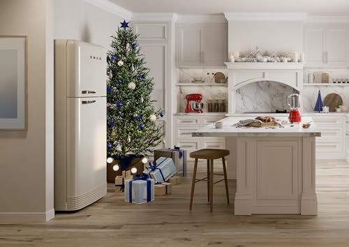 Image of Smeg FAB50 Retro Style Refrigerator - 19.28 cu. ft. Freestanding Fridge-Freezer, Dual Cooling, No-Frost, Adjustable Glass Shelves, Bronze Handle - Cream - Made in Italy