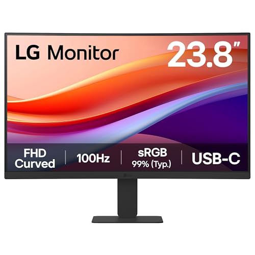 LG MONITOR 24U421A – Curved FHD 1080p VA 24 inch, 100Hz, 5ms, Computer desktop display, Flicker safe & Reader Mode, USB-C, HDMI, Matte Black