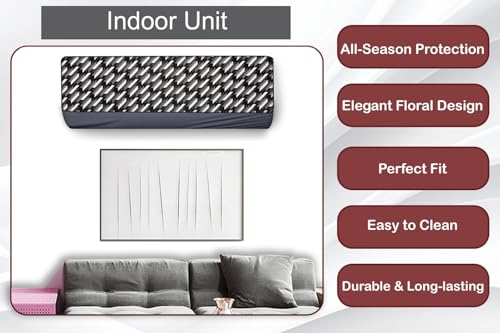 Image of The Furnishing Tree Split AC cover for indoor and outdoor unit of 1 ton waterproof and dustproof Grey Hounds Tooth pattern