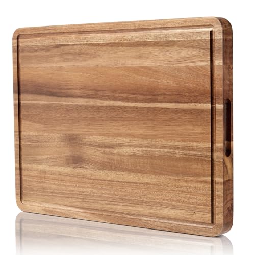 Garvee Acacia Wood Cutting Board for Kitchen, 20"x15"x1.38" Large Wooden Chopping Board, Reversible Wooden Butcher Block with Deep Juice Groove and Si