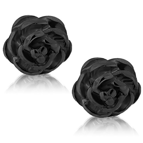 Stainless Steel Rose Flower Floral Faux Fake Cheater Ear Plugs Gauge, Pair2