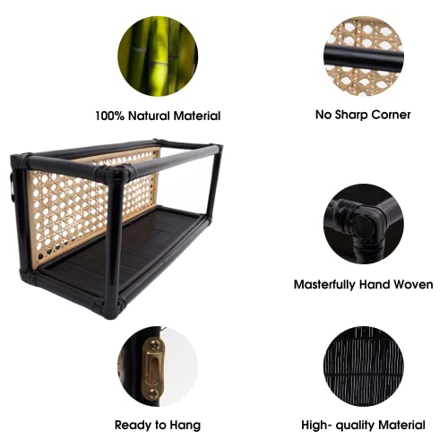 T'furni Rattan Wall Shelf For Living Room Kitchen Wall Decor - Natural Rattan Floating Shelves - Rectangle Shelf Wall Decor - Natural Hanging Book - Wall Shelves With Storage - A1 #TOP2