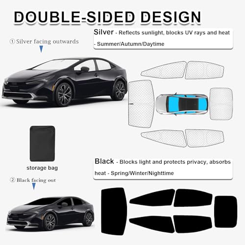 Image of KMF 6pcs Thicken Sun Shades for Toyota Prius 2023-2025 2026 Accessories,Full Car Window Covers Sunshade for Windshield Side Rear, UV Block and Privacy Blackout for Car Camping