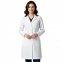 B-well Bwell Bianca Laborkittel Damen – Weiß Kittel – Arztkittel Damen, Weißer Mantel für Labor, Medizin und Studium, 3 Taschen mit Knöpfen (M)