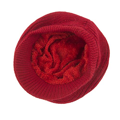 Women's Winter Hat Slouchy Cable Knit Visor Crochet Beanie Hats Warm Snow Ski Skull Cap With Brim Red #TOP4