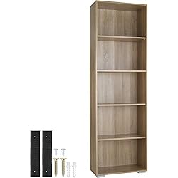 Estanteria Color Roble Oscuro TecTake 800842 Estante para Libros, Librería con 5X Compartimentos, Estantería Universal & Versátil, Mueble de Oficina, Tableros DM, Patas de Plástico Protectoras, Construcción Estable (Roble)