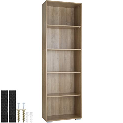 SPECIFICHE TECNICHE: Misure complessive: 60 x 30 x 190 cm, con ripiani interni da 57 x 30 x 36 cm, e piedini in plastica per una stabilità extra. Realizzato con MDF spesso 1,5 cm, questo scaffale porta libri ha una capacità di carico complessiva di 50 kg, con ogni ripiano in grado di sostenere fino a 10 kg. Progettato per resistere all'uso quotidiano, è l’aggiunta perfetta per il tuo spazio.