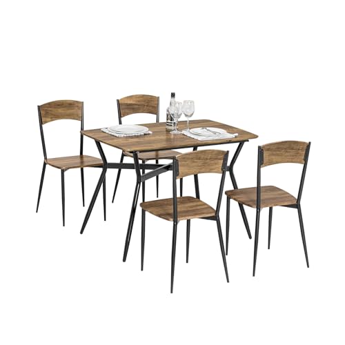 SoBuy Set 5 Pezzi Tavolo con 4 sedia Mobile Cucina Mobile Bar Set mobile sala da pranzo Marrone 110x76x70cm OGT49-F