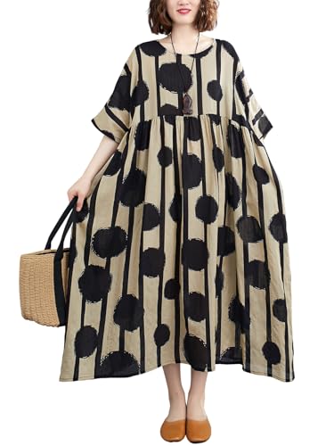 Women Plus Size Casual Dresses Polka Dot Print Round Neck Short Sleeve Oversized Loose Summer Dress with Side Pockets