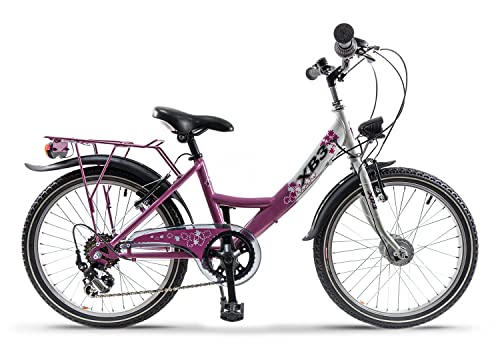 XB3 Kinderfahrrad 20 Zoll Mädchen mit Gangschaltung 6 Gänge StVZO Nabendynamo LED-Licht Standlicht (Pink) Cover