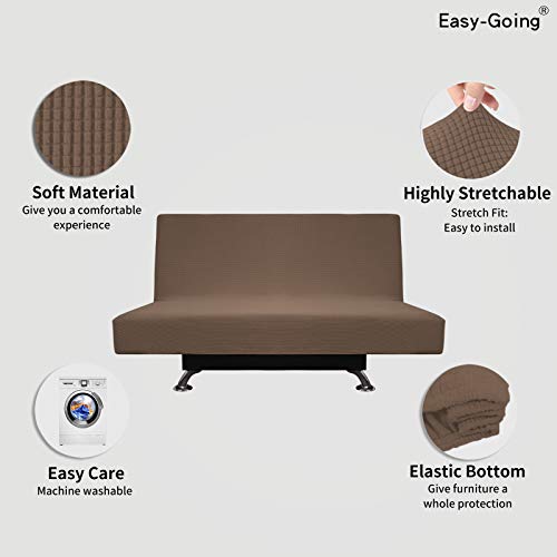 Image of Easy-Going Stretch Medium Futon Slipcover Armless Futon Cover Brown | Sofa Bed Furniture Protector Without Armrests with Elastic Bottom for Kids, Soft Jacquard Machine Washable