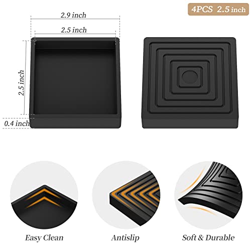 Furniture Coasters Caster Cups Rubber 2.5 Inch Square No Slip Pads Furniture Leg Protectors-For Hardwood Floors (4, Square Black) #TOP5